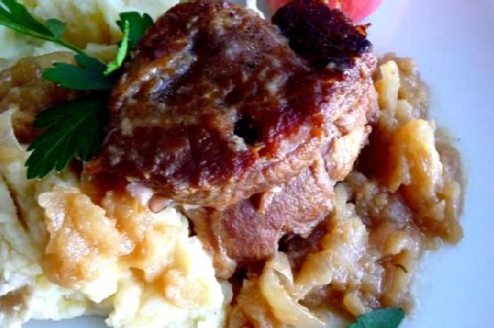Cider-Braised Pork Shoulder With Caramelized Onion and Apple Confit | Made by Meaghan Moineau