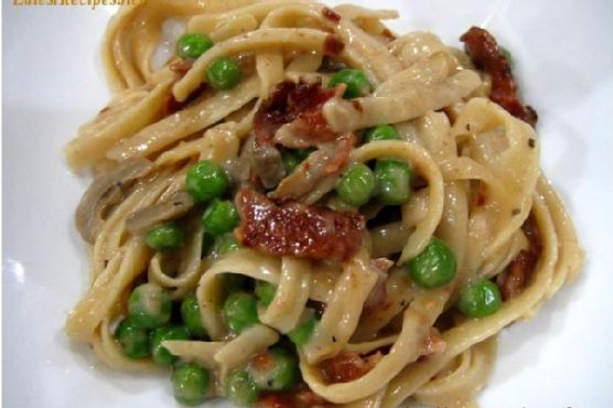 Fettuccine With Bacon Mushroom and Peas | Made by Meaghan Moineau