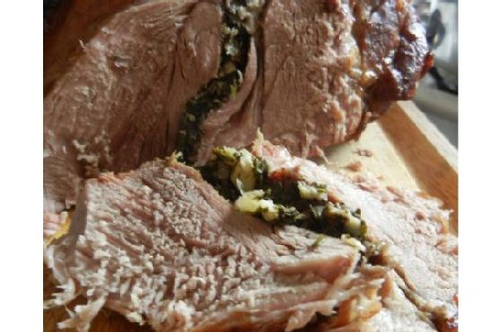 Garlic and Herb Pork Roast With Potatoes, Wilted Spinach, and Cooling Cucumber Cream | Made by Meaghan Moineau