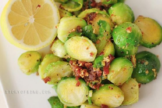 Brussel Sprouts in Bacon and Garlic Sauce | Made by Meaghan Moineau