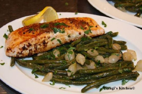 Green Beans with Pearl Onions and Salmon | Made by Meaghan Moineau
