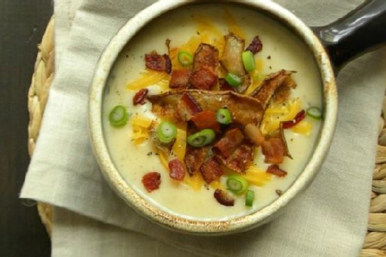 Loaded Baked Potato Soup with Crispy-Fried Potato Skins | Made by Meaghan Moineau