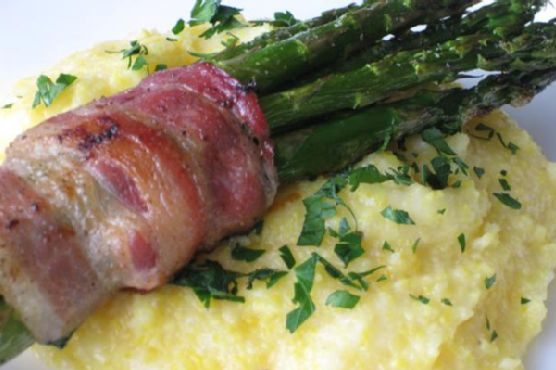 Cheddar Polenta With Bacon Wrapped Asparagus | Made by Meaghan Moineau