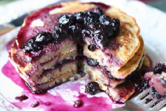 Lemon Scented Polenta Pancakes with Blueberry Thyme Syrup | Made by Meaghan Moineau