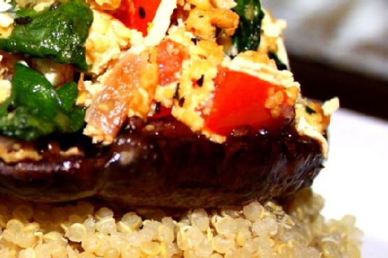 Vegan Stuffed Portobello Mushroom over Quinoa | Made by Meaghan Moineau