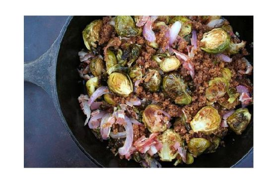 Roasted Brussels Sprouts With Red Onions and Pancetta | Made by Meaghan Moineau