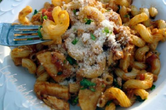 Cavatappi pasta with salmon crab surimi | Made by Meaghan Moineau