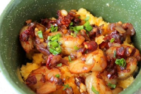 Cheddar Polenta with Sun-dried Tomatoes & Shrimp | Made by Meaghan Moineau